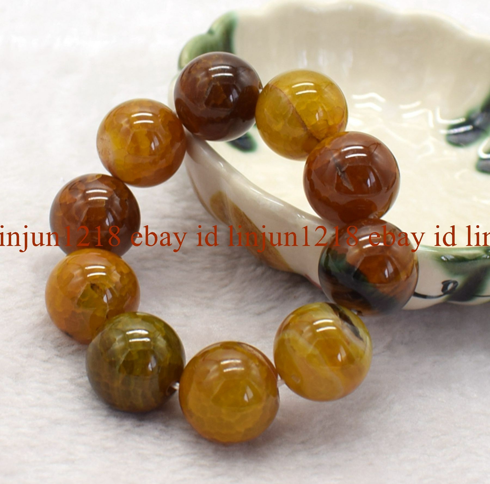 Rare Huge 20mm Yellow Dragon Veins Agate Round Beads Elastic Bracelet 7.5″ AAA