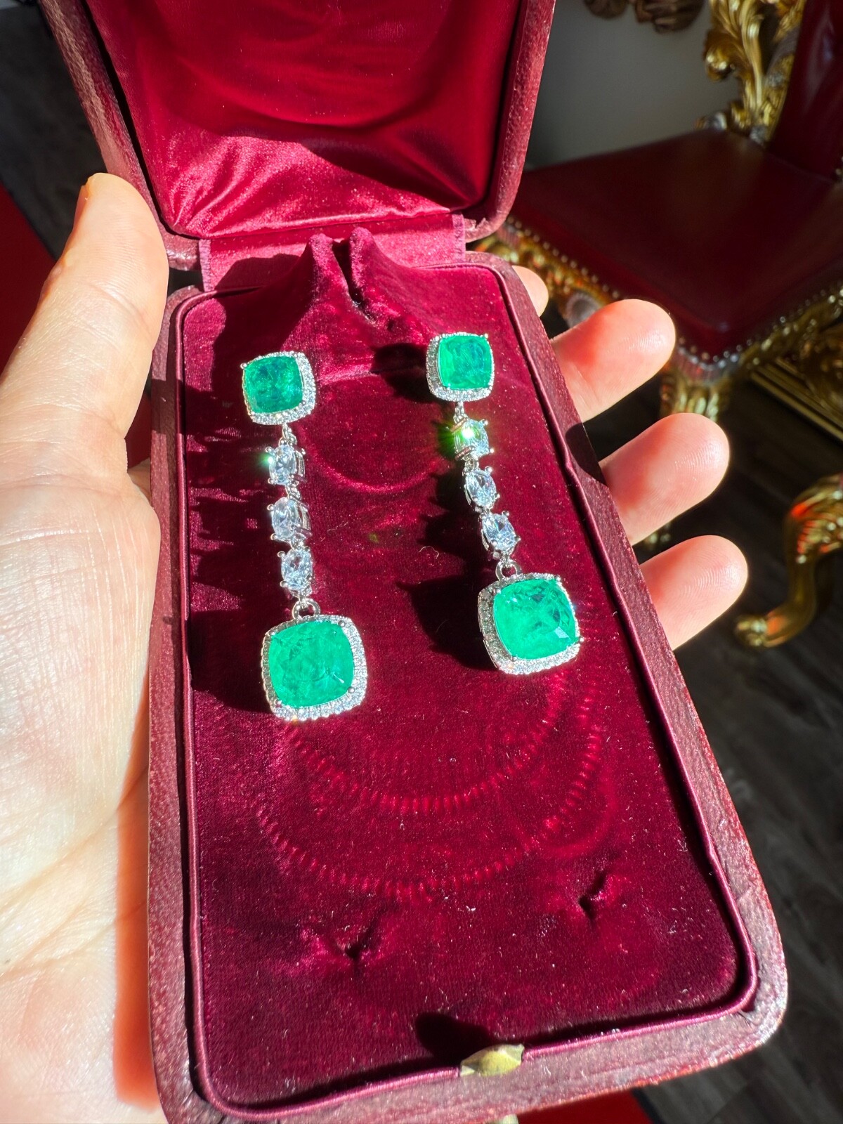 Star Of Hollywood, Emerald Dangle Drop Earrings