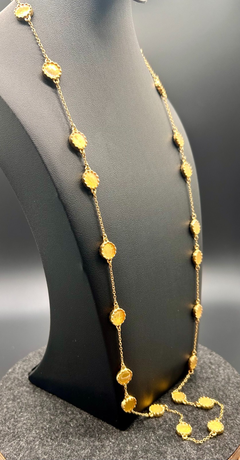 Kate Spade New York Gold Tone Round Scalloped Bezel Station Long Necklace 32 in