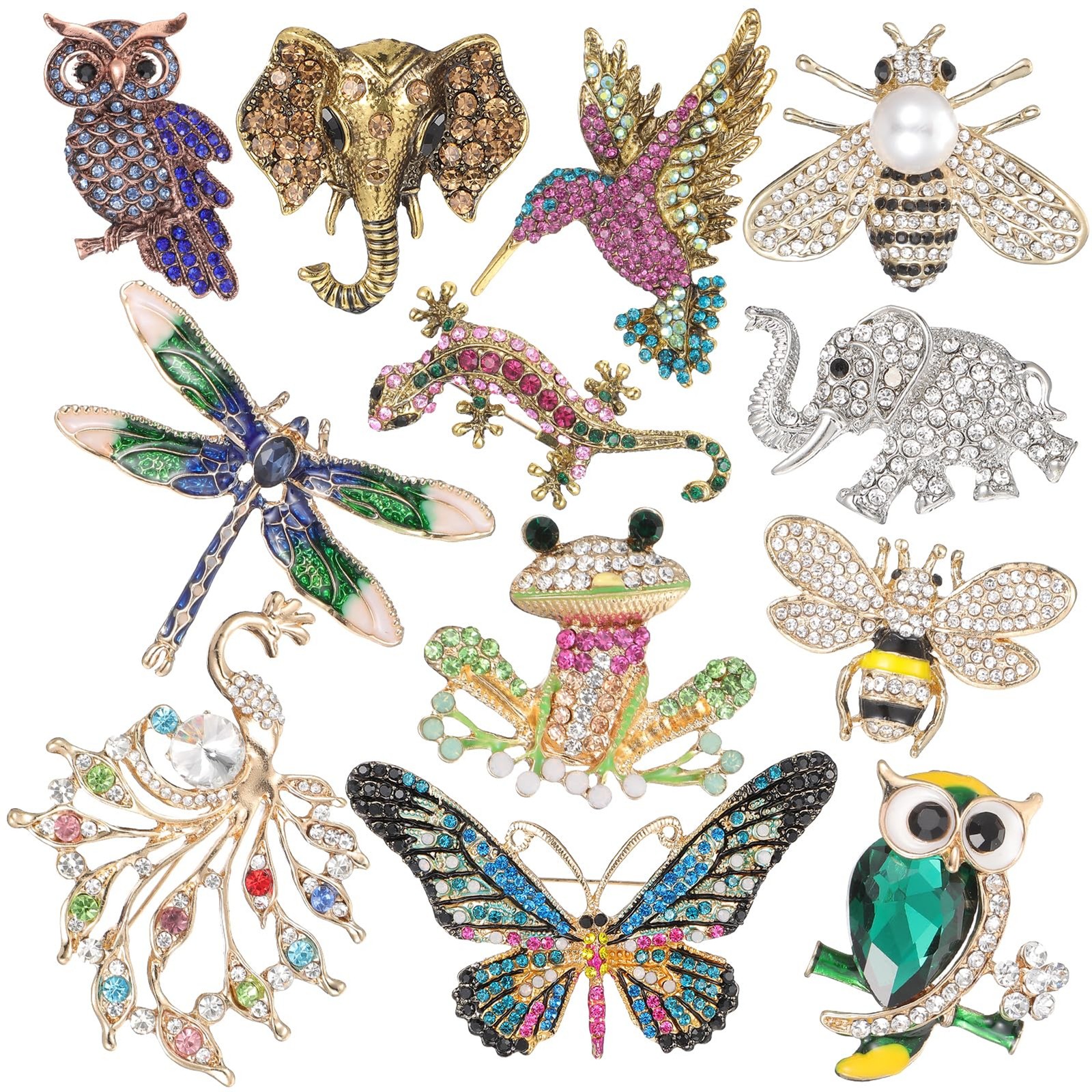 12pcs Women Brooches Bulk Set,Rhinestone Crystal Vintage Brooch Pins,Retro Broch