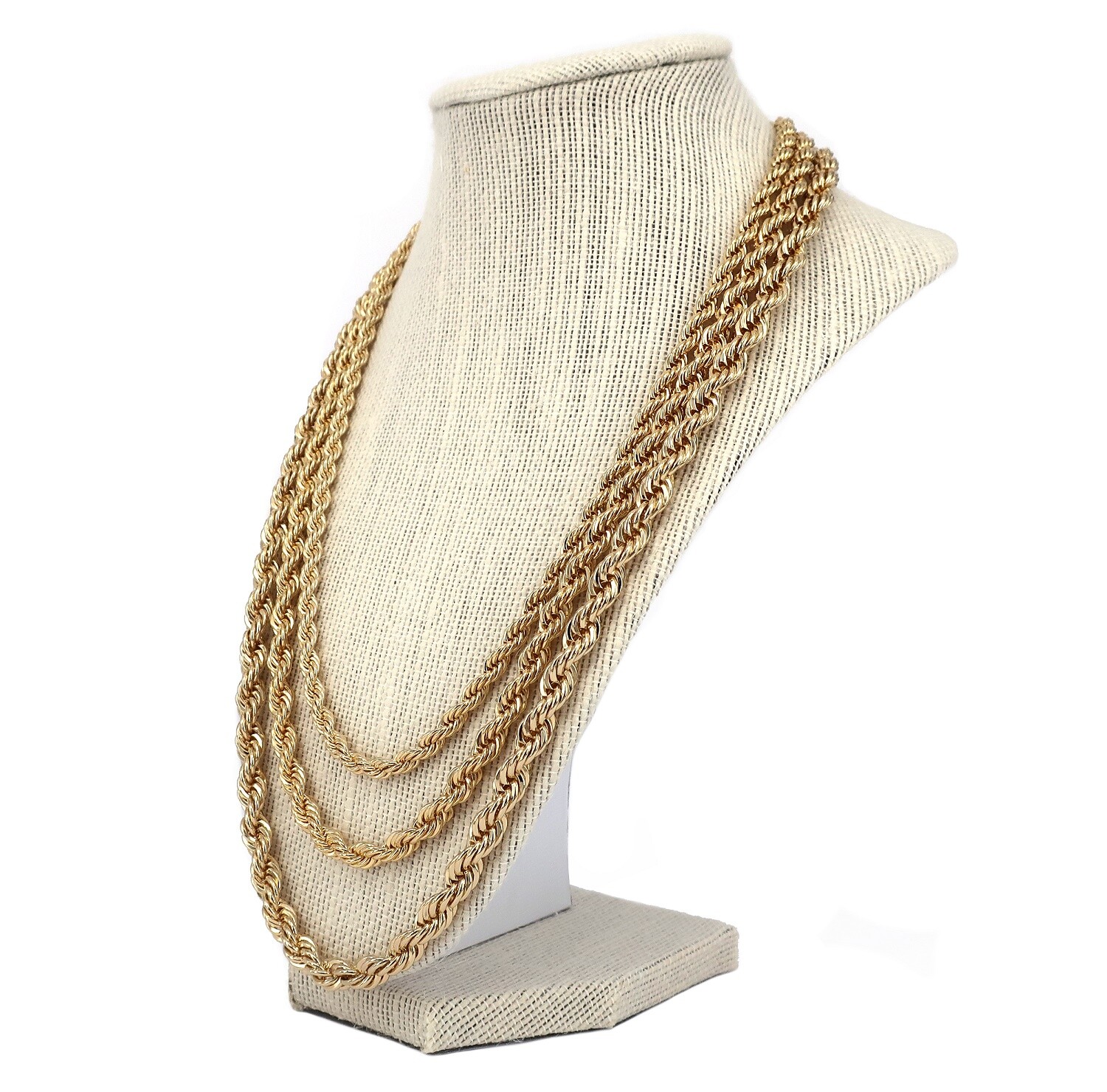 Men’s Rope Chain Necklace 5mm 6mm 7mm 14k Gold Plated 20″, 24″, 30″ inch