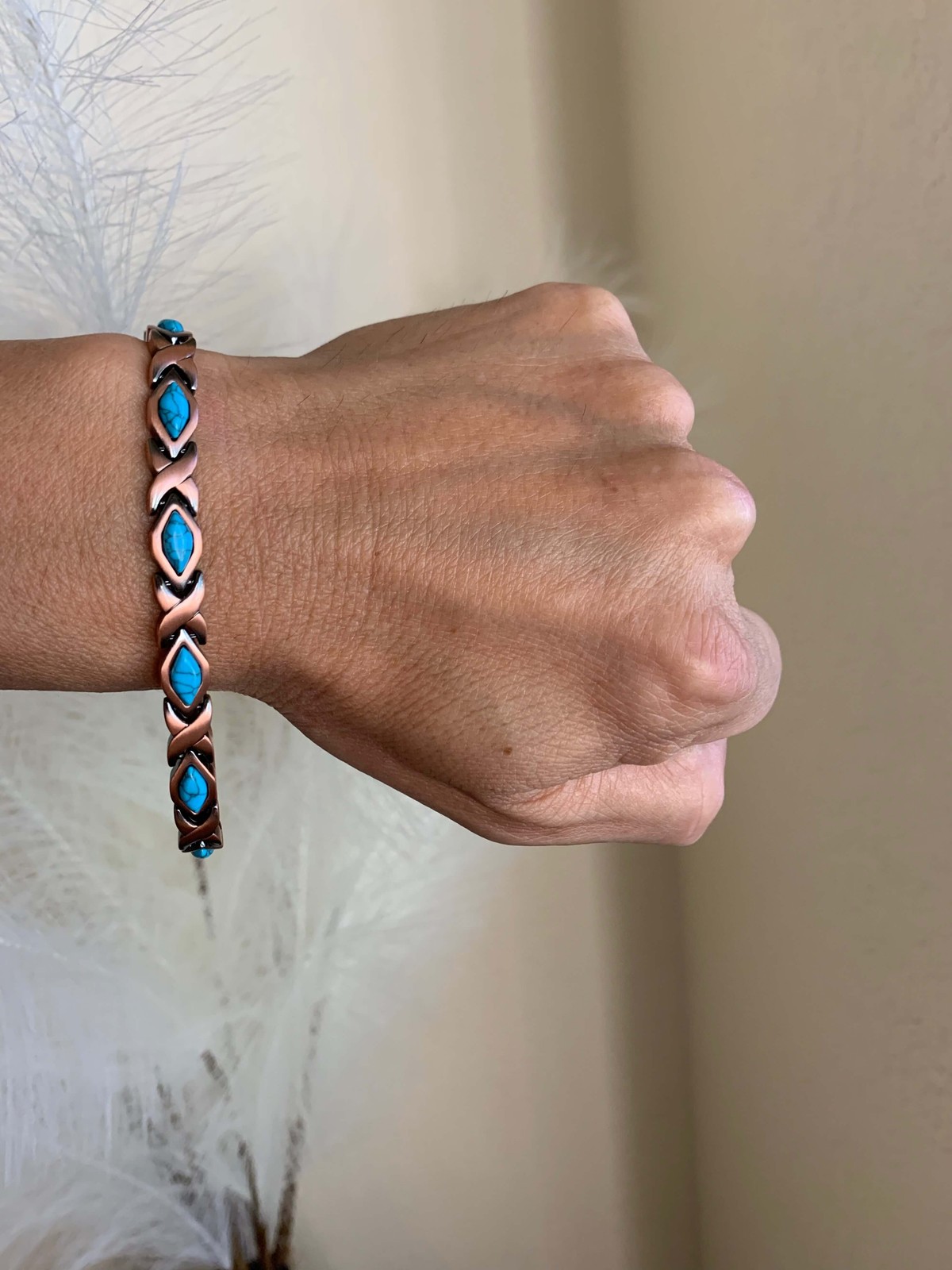 Turquoise Copper Magnetic Anklet Bracelet Women Restore Balance Energy Power Joy