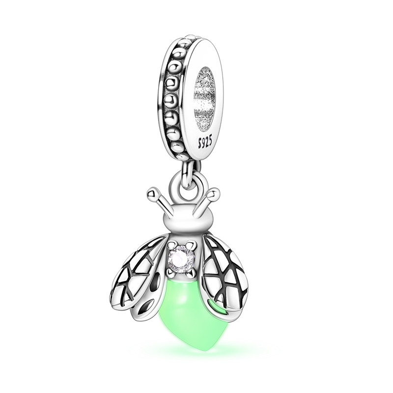 PANDACH Sterling Silver Glow-in-the-Dark Firefly Charm For Bracelet Pendants DIY