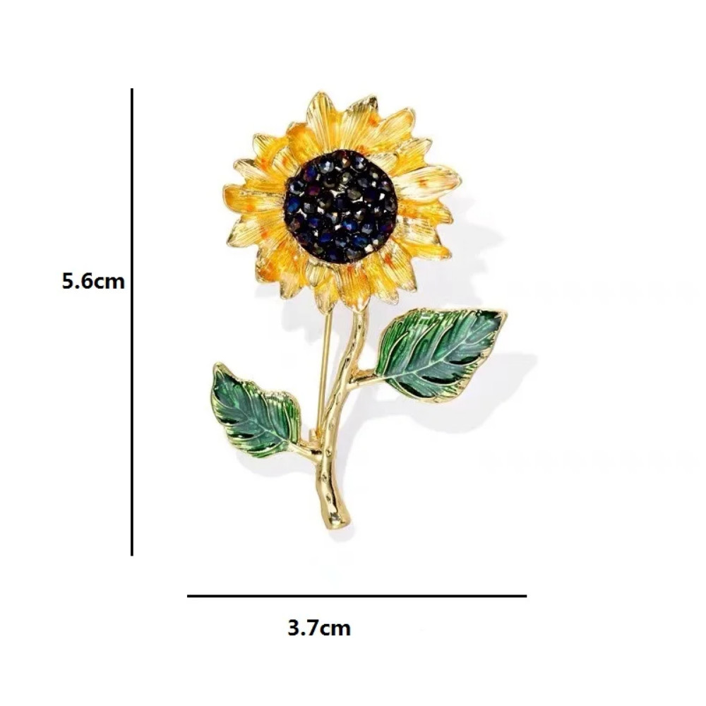 Sunflower Brooch Rhinestone Crystal Gold & Yellow Flower Pin Jewelry Summer Gift
