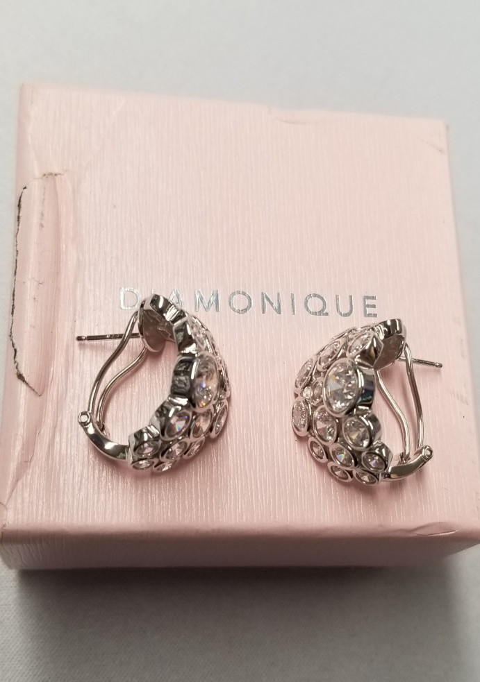 Diamonique x Jennifer Miller Cluster Huggie Hoop Earrings 23mm Sterling Silver