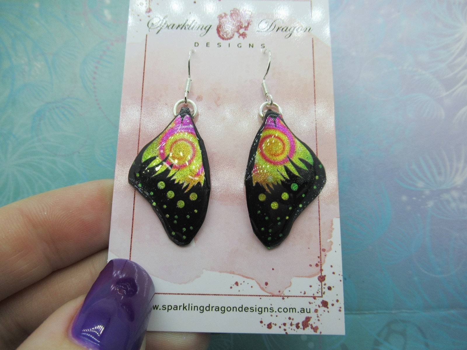 Butterfly Wing Earrings Swirling Yellow & Pink – Fairy Jewellery, Fun Gift for