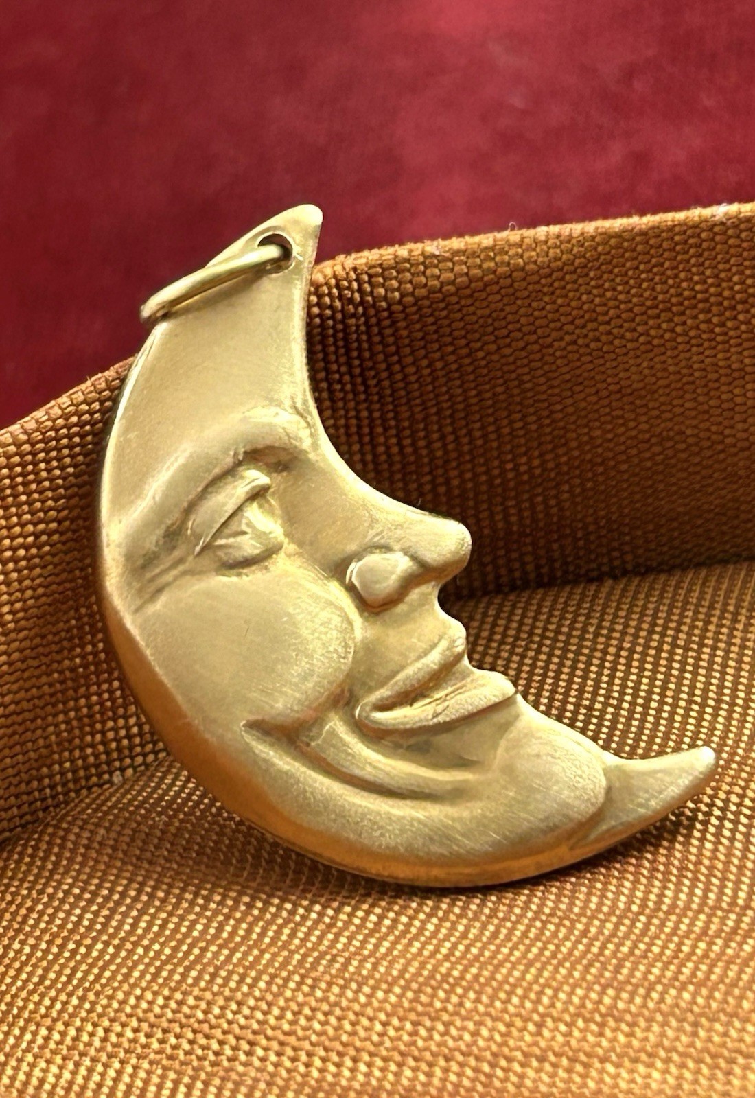 Crescent Moon Charm Moon Pendant Man On The Moon Face Celestial Jewelry Brass