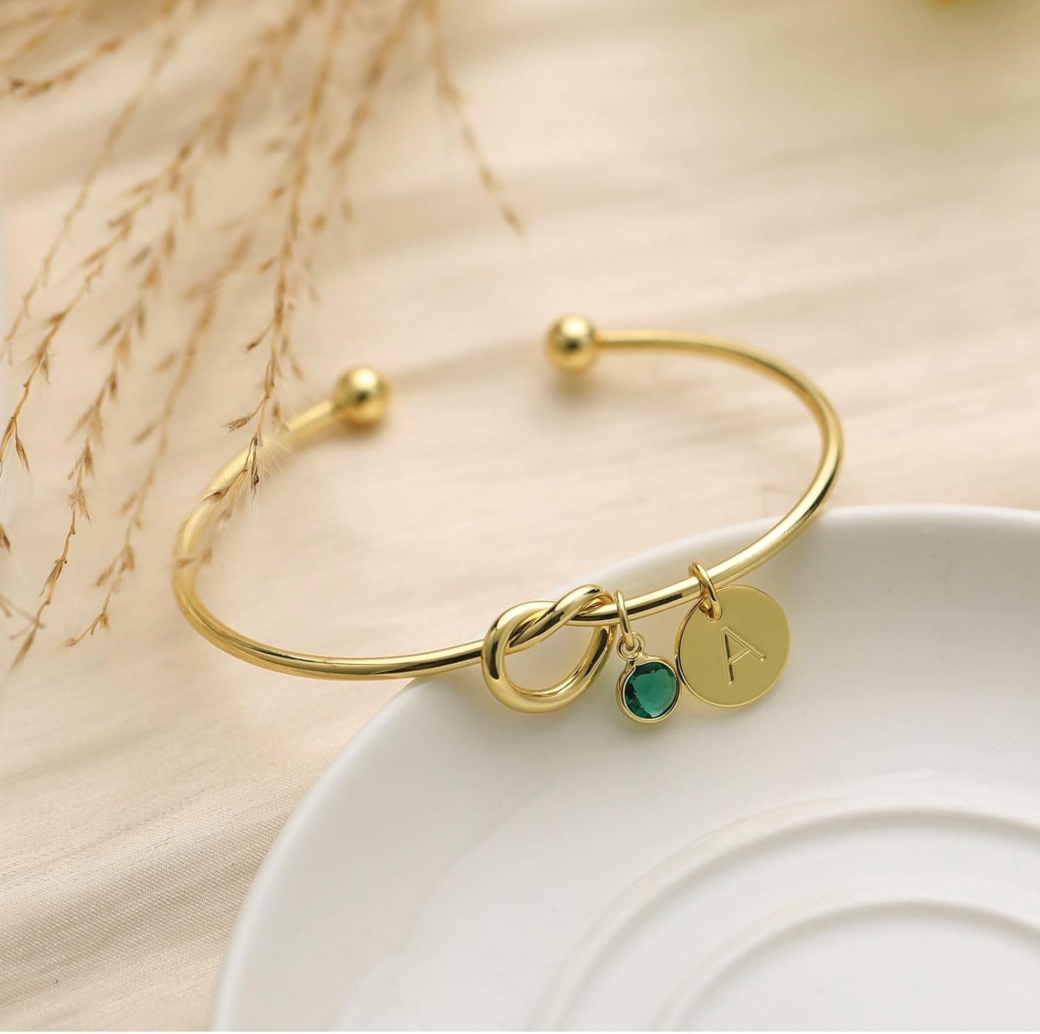 Birthstone Initial Bracelet with Love Knot – Thoughtful Gift for Any Occasion