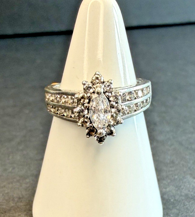 Marquise Cut Cluster Cathedral Setting Engagement Style Sterling Ring Size 6.75