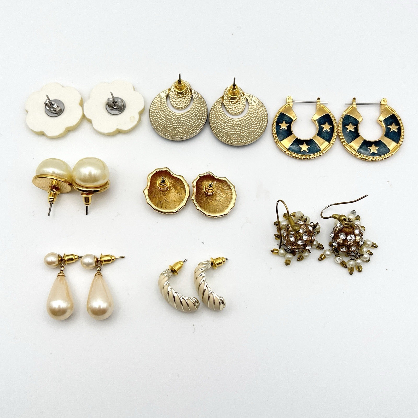 Vintage Earrings Lot 8 Pair Gold Tone Dangle Enamel Pierced Stud Drop Retro Glam