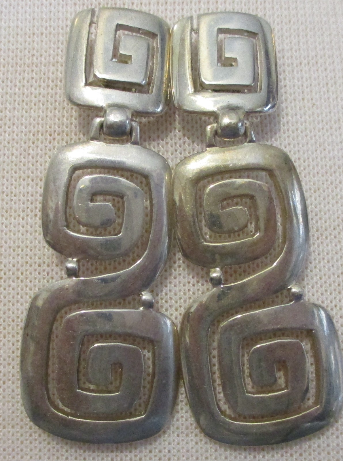 Greek Key (Meander) Jewelry Sterling Silver geometric dangle earrings, 13.1grams