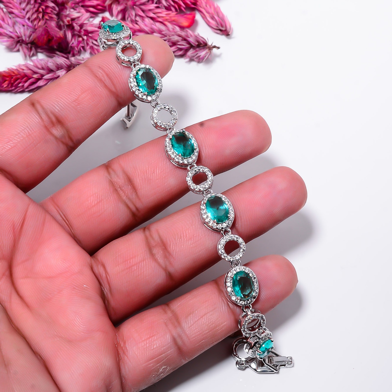 Paraiba Tourmaline, CZ 925 Sterling Silver Adjustable Bracelet 7-8″ B13223