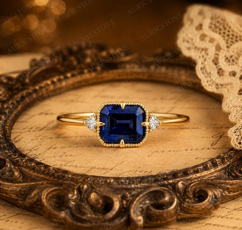 Lab Created Blue Tanzanite Ring, Base Metal: Brass Finish: Gold Plated, Gift