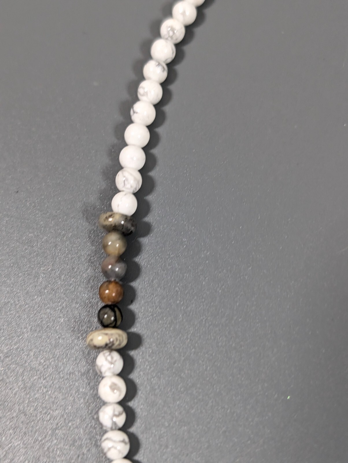 Boho White Gray Marble Stone Round Disc Bead Toggle Necklace Coastal Beach 18 in