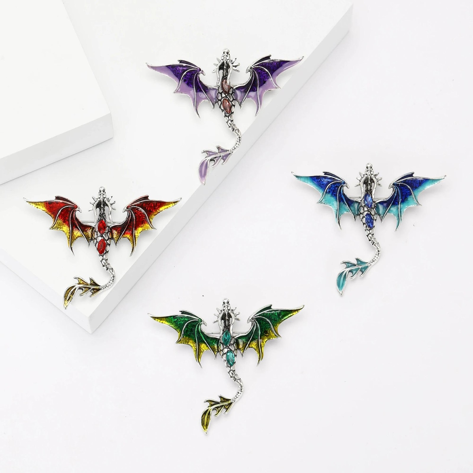 Enamel Dragon Brooch Pin Women Unisex Rhinestone Flying Jewelry Party Gift