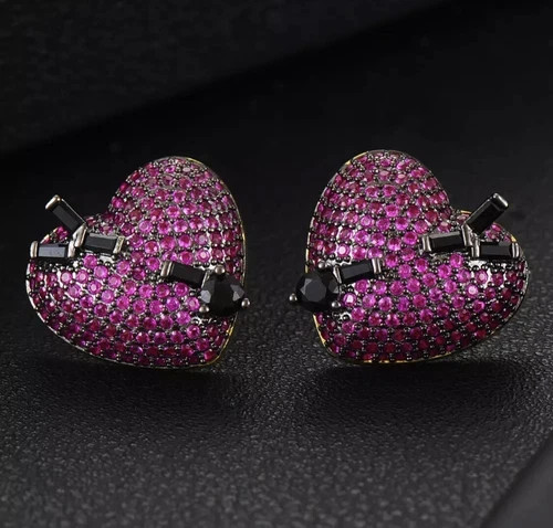 18K Gold Plated Lab Pink Sapphire Heart Pendant Necklace Earrings Valentine Gift