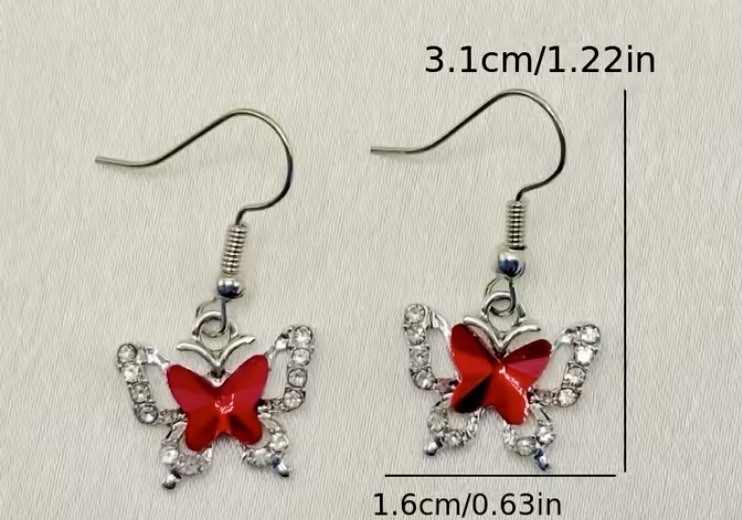 Butterfly Jewelry Set Necklace Earrings Brooch Silver Plated Rhinestone Crystal