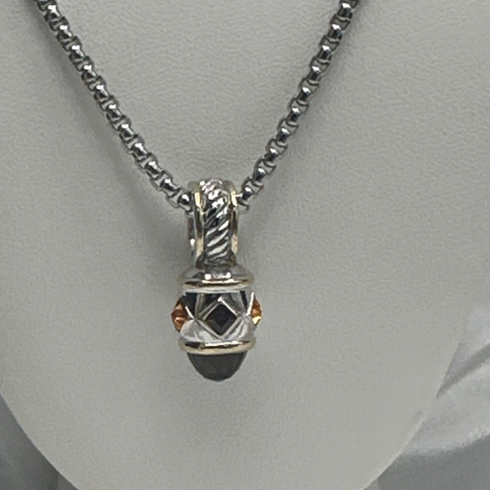 Silver-Gold Tone Chain Charm Bracelet Metal Adjustable with Black Cushion Stone