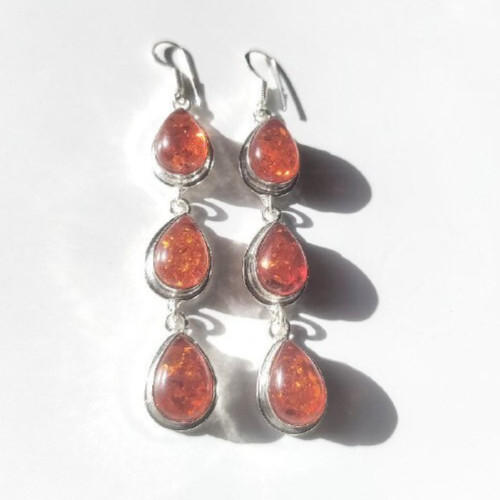 Baltic Amber (Lab-Created)Gemstone 925 Sterling Silver Handmade Jewelry Earrings