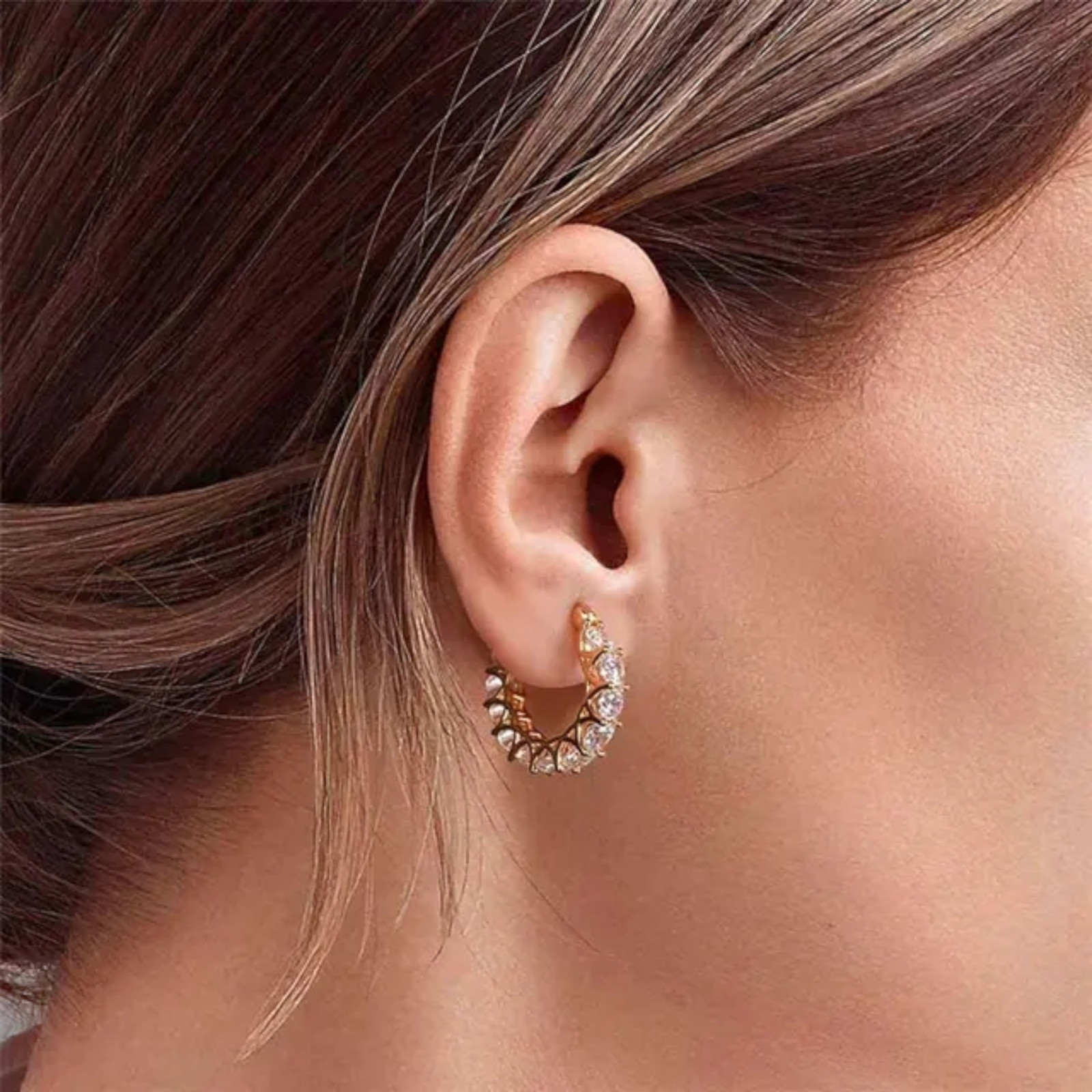 Gold, Silver Plated Hoop Earrings With Cubic Zirconia Unisex, Women, Men
