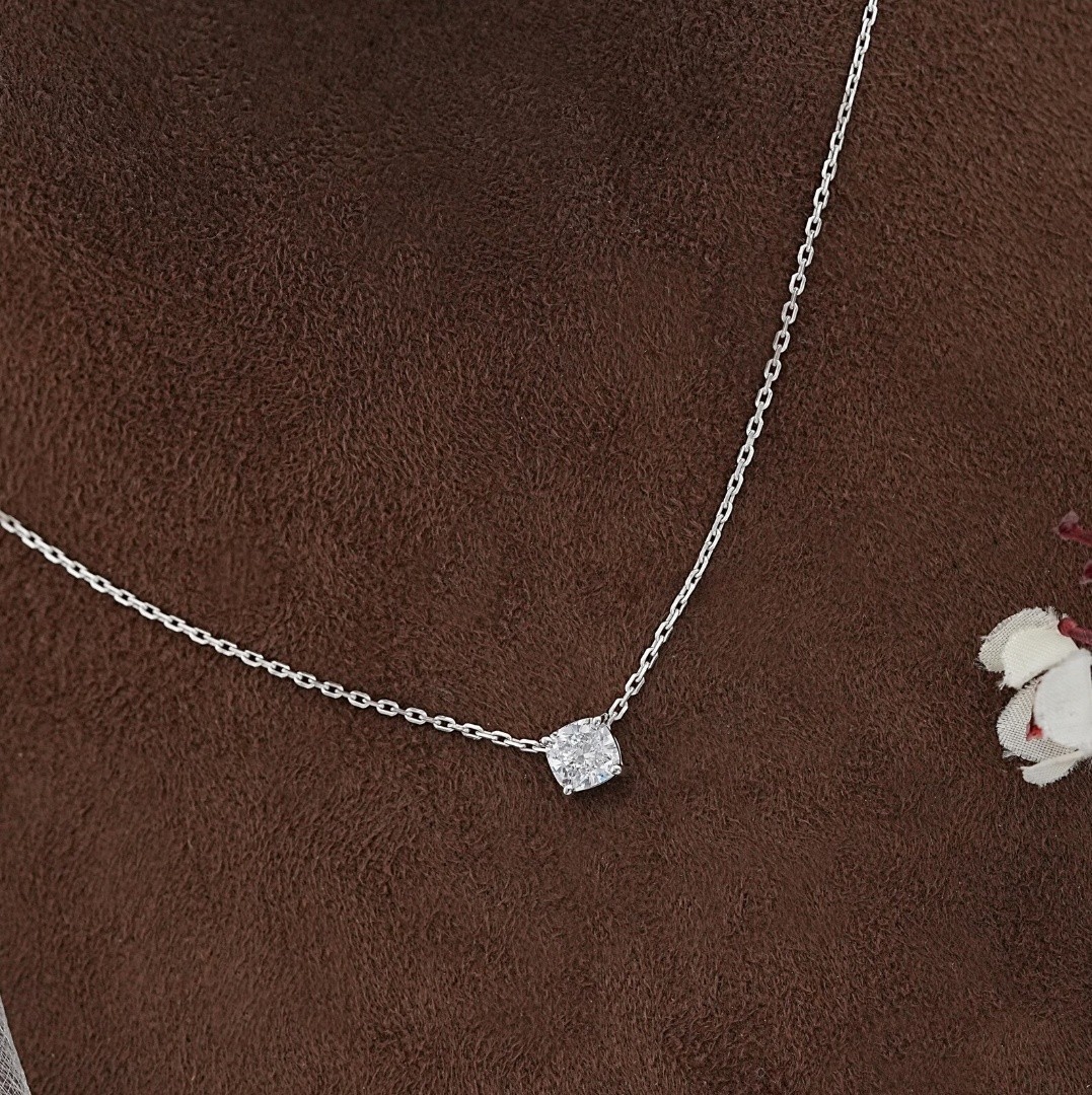 1.00 Ct Cushion EF VS Lab Grown Diamond Solitaire Necklace in 14K White Gold