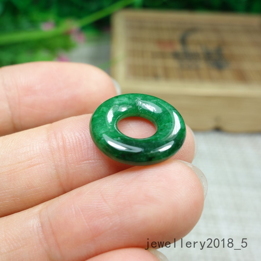 1 pair Certified Green Burma 100% Natural A jadeite Jade Donut 甜甜圈