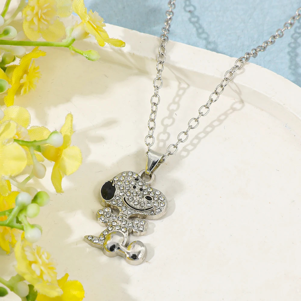 Snoopy Zircon Necklace Cartoon Dog Pendant Couple Clavicle Chain Gift