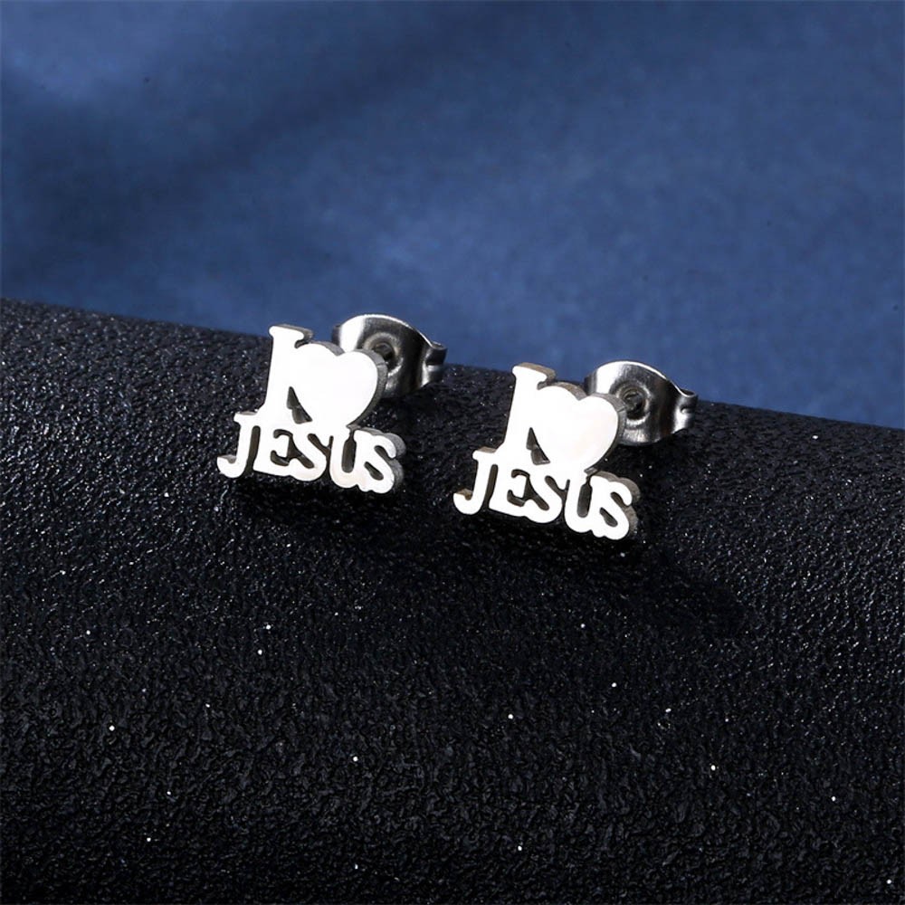 I LOVE JESUS Stainless Steel Pendant Necklace & Earrings Set – Christian Jewelry