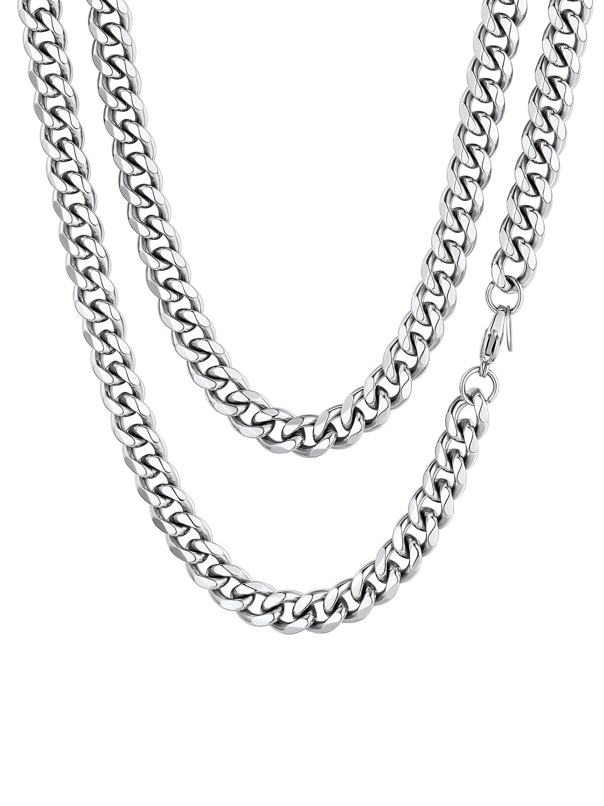 Stainless Steel Cuban Link Chain Necklace Men Chunky Curb Silver Tone Jewelry US