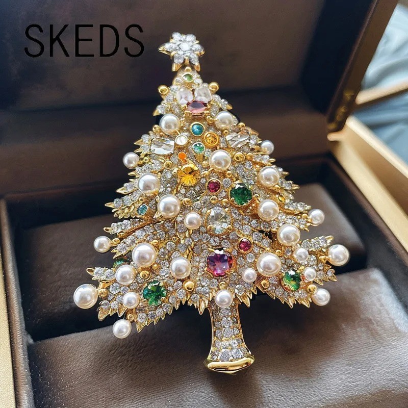 Vintage Crystal Baroque Christmas Tree Brooch Pin Jewelry Gift Accessories New