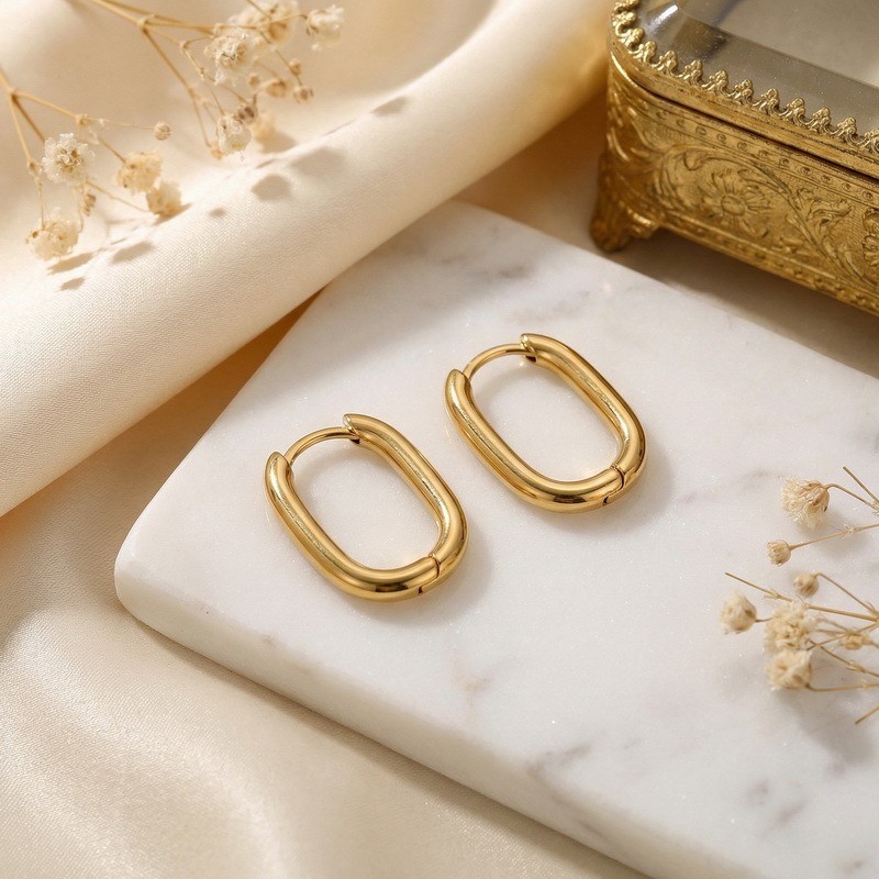 Women Surgical Steel Small Oval Huggie Hoop Earrings Trendy Jewelry Gift For Her