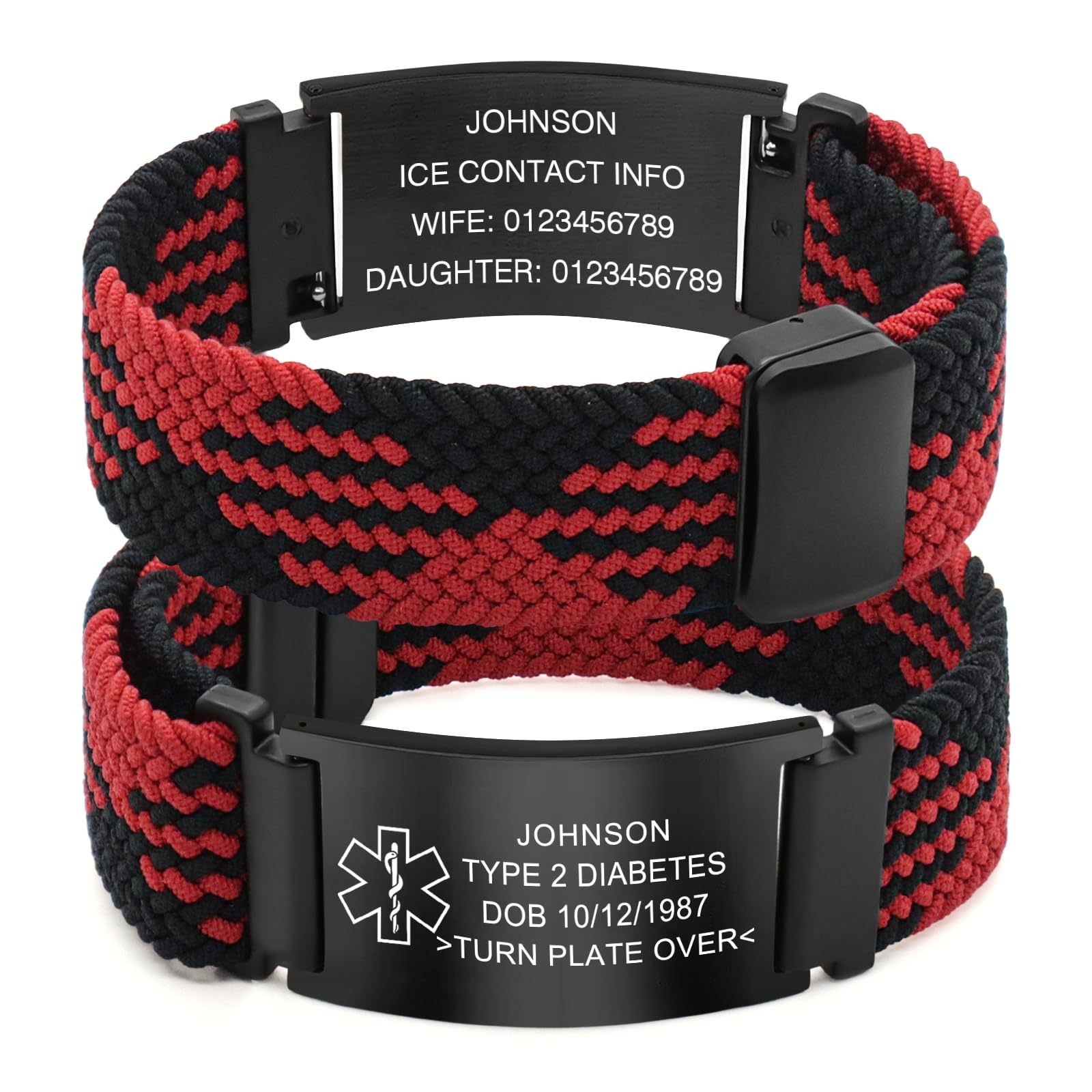 Free Engraving Personalized Medical Alert ID Bracelet Nylon Wristband Men Women