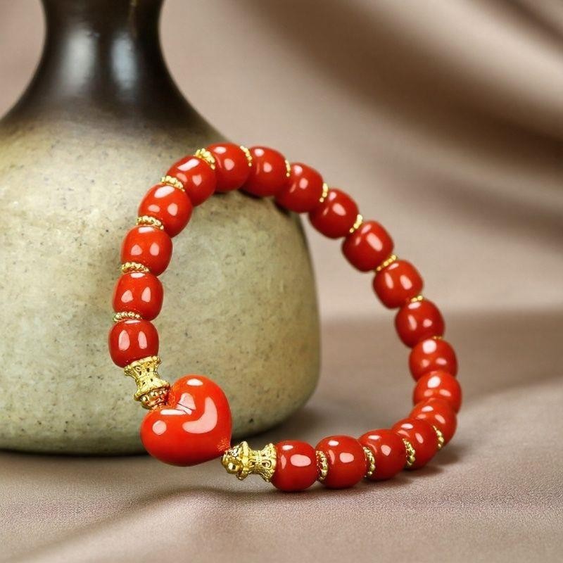 Girl Grandma Mothers Lady Women Red Jade Beads Bracelet Jewelry Gift Box DD161