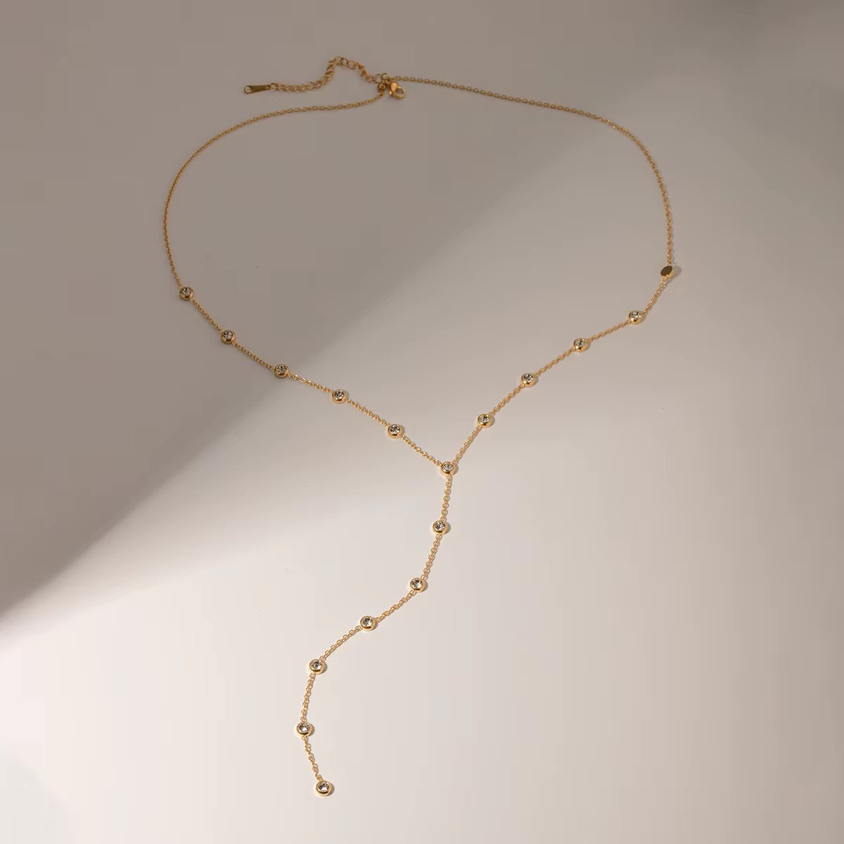 18K Gold Plated Zircon Y Necklace Stainless Steel Long Chain