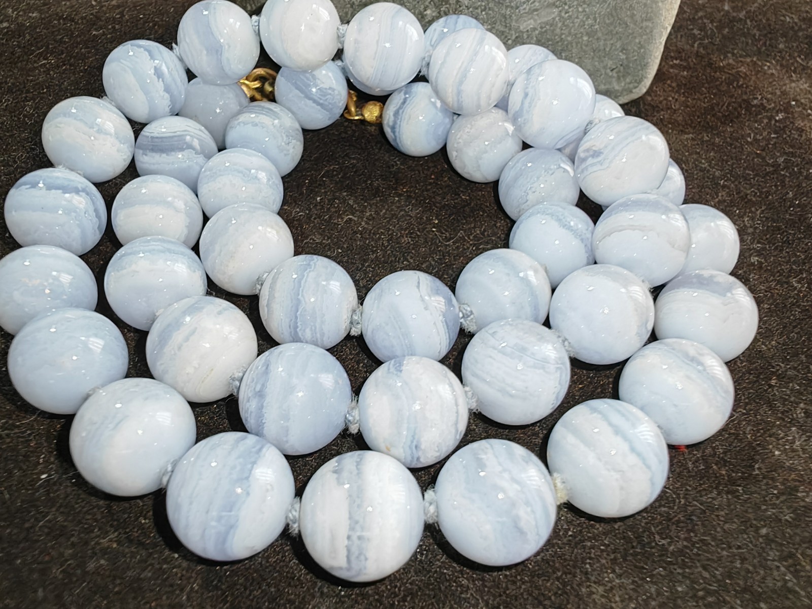 Blue lace chalcedony knotted simple gemstone 10mm bead necklace