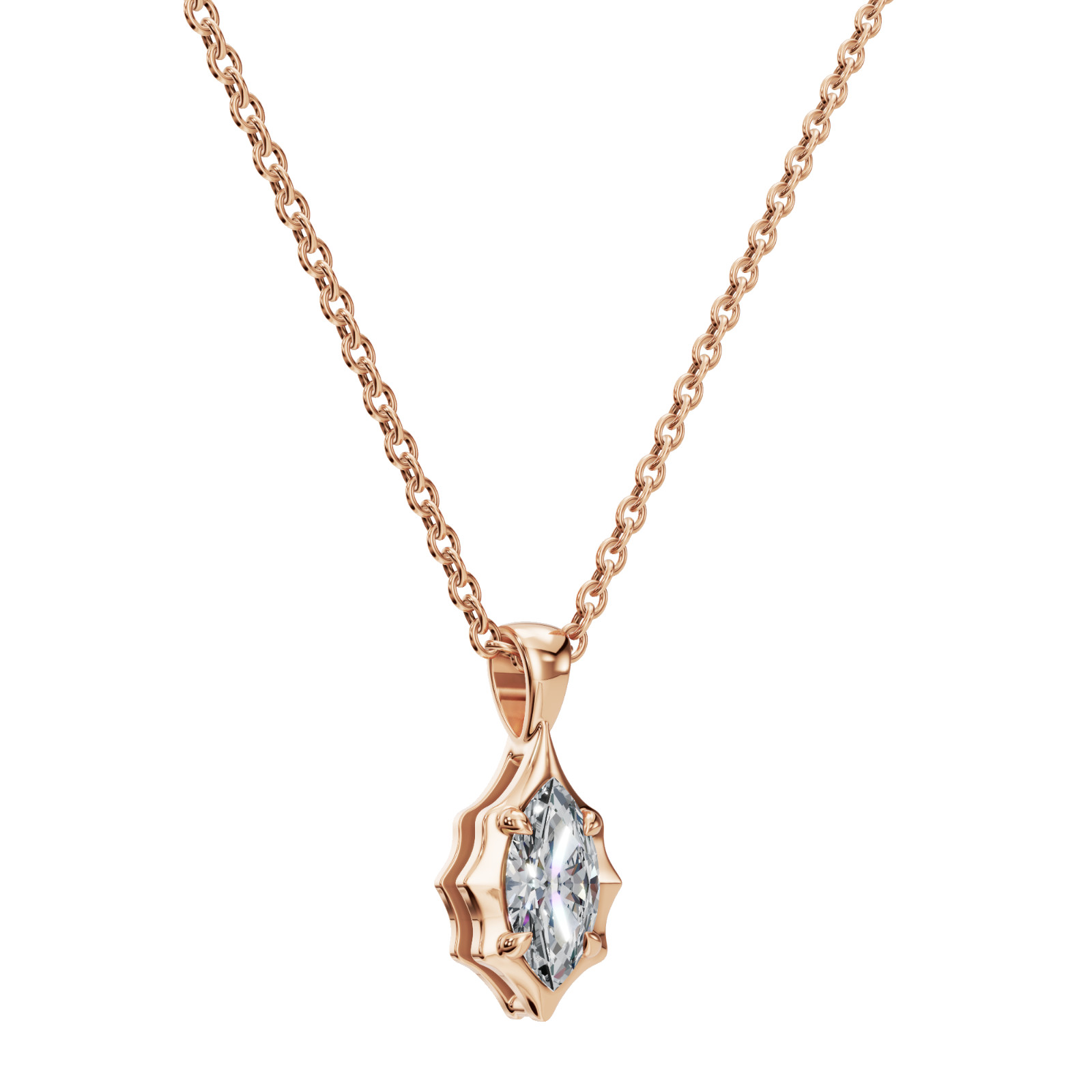 Lab Grown 1.00 Ct Marquise EF VS IGI Certified Diamond Pendant in 14k Rose Gold