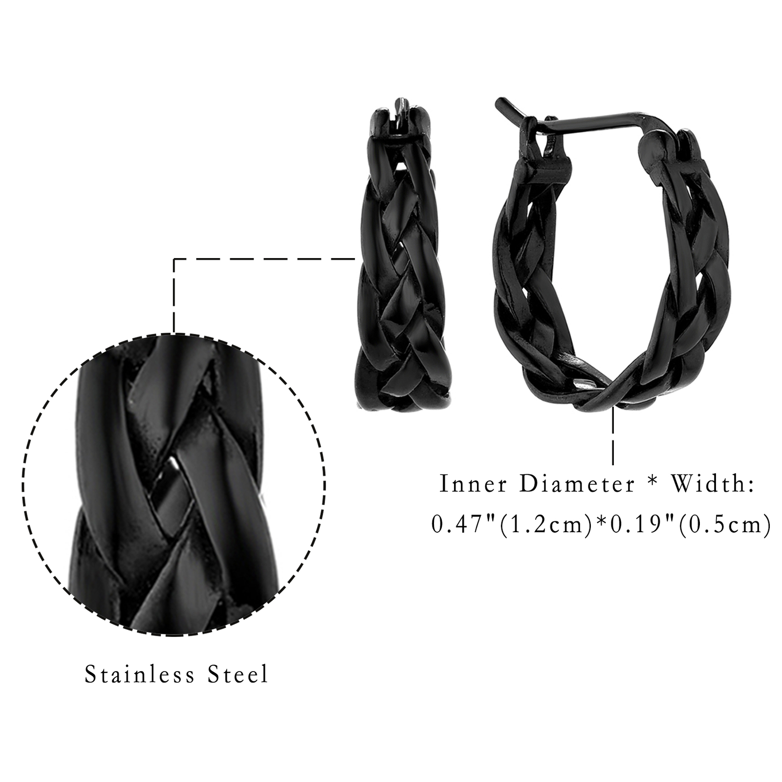 Stainless Steel Braided Small Hoop Huggie Earrings Thick Chunky For Men Women