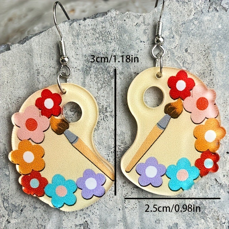 5 Pairs of Teacher-themed Acrylic Pendant Earrings, Featuring Color Palettes