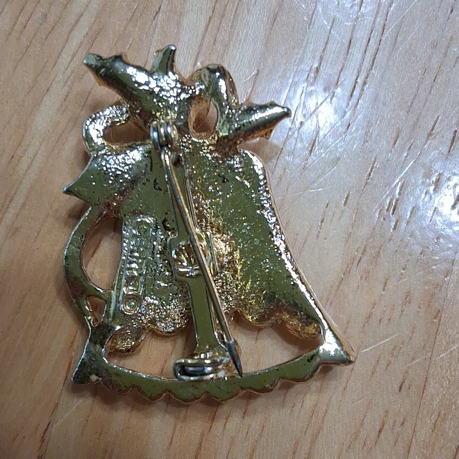 Lot of 5 Christmas Enamel Rhinestone Dangling Brooch Pins Tree Wreath Bells