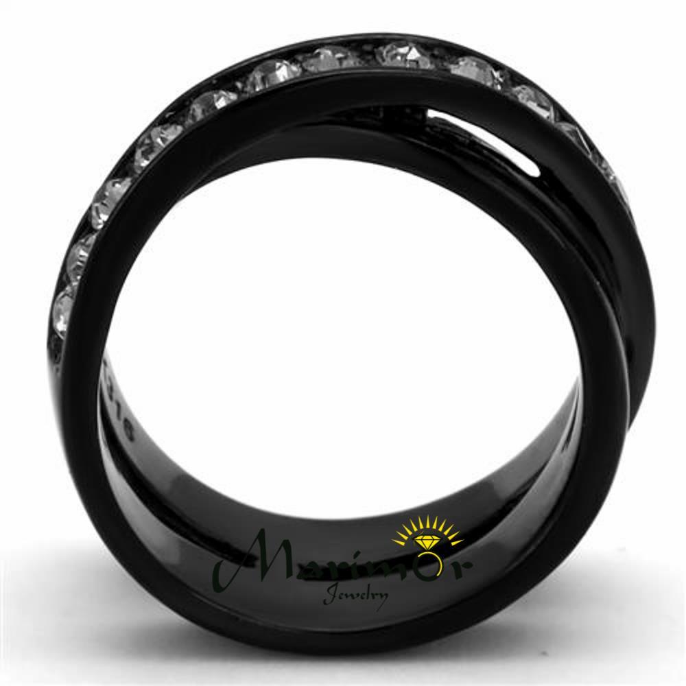 Stainless Steel Black Ion Plated .96 Carat Crystal Fashion Ring Women’s Sz 5-10