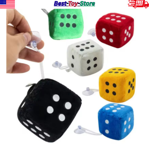 2PCS Plush Fuzzy Dice Car Rear View Mirror Decoration