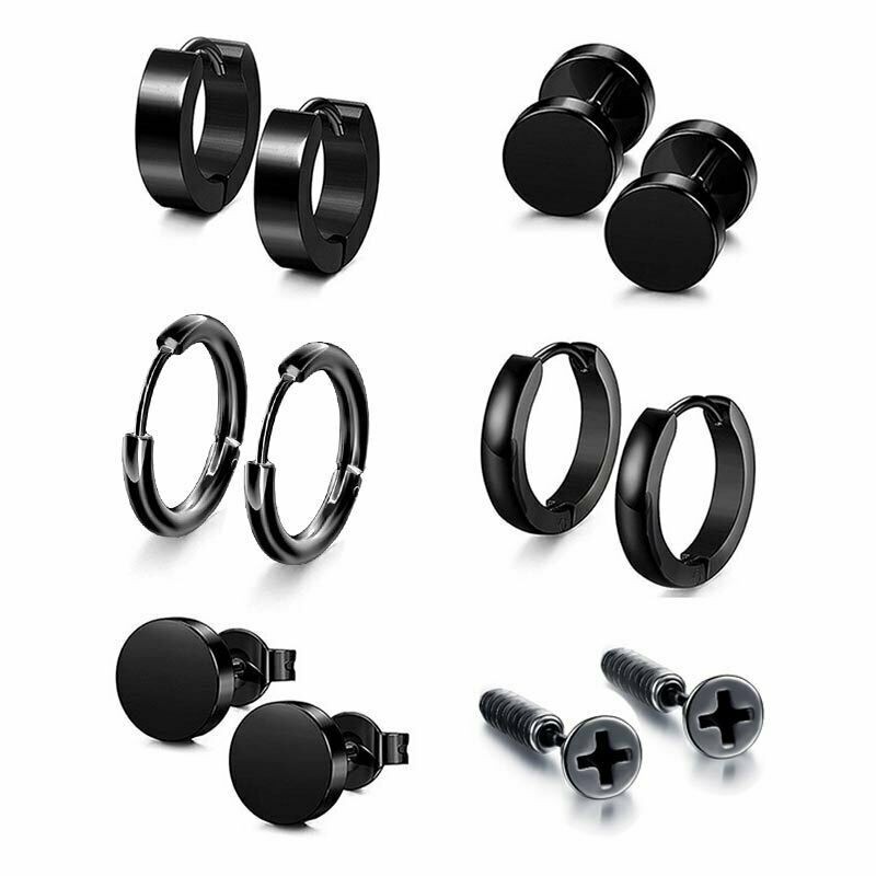 16pcs Earrings Stud Stainless Steel Punk Piercing Men Hoop Gothic Unisex US