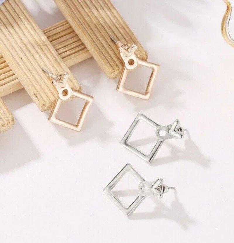 Creative Triangle Square Earrings Women Trendy Simple Minimalist Silver Plated