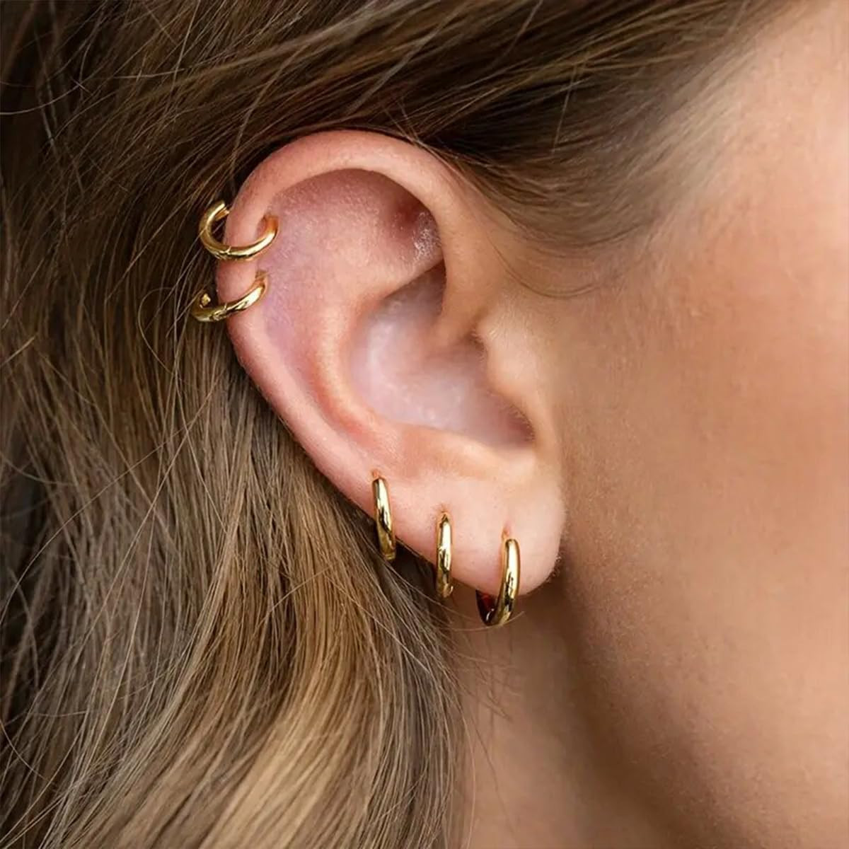 1 Pair 7Mm Small Hoop Earrings for Women, Dainty 14K Gold Plated Huggie Hoop Ear