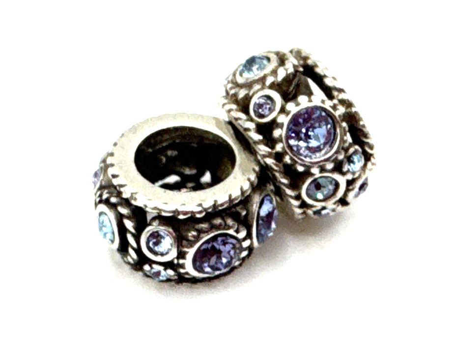 Brighton Halo Purple Blue Aqua Crystals Silver Spacer Bead-Lot of 2