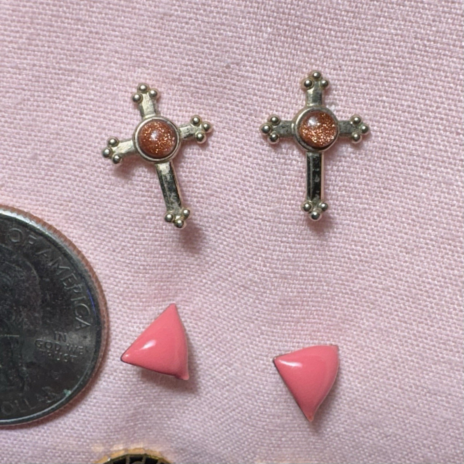 Lot 8 Pair Pierced Earrings Cross Rhinestones AB Cloisonné Post Stud Wearable