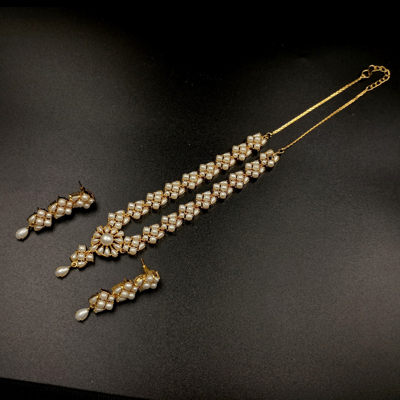 Vintage 22K Gold Plated Pearl Necklace Set Traditional Ethnic Statement Sets
