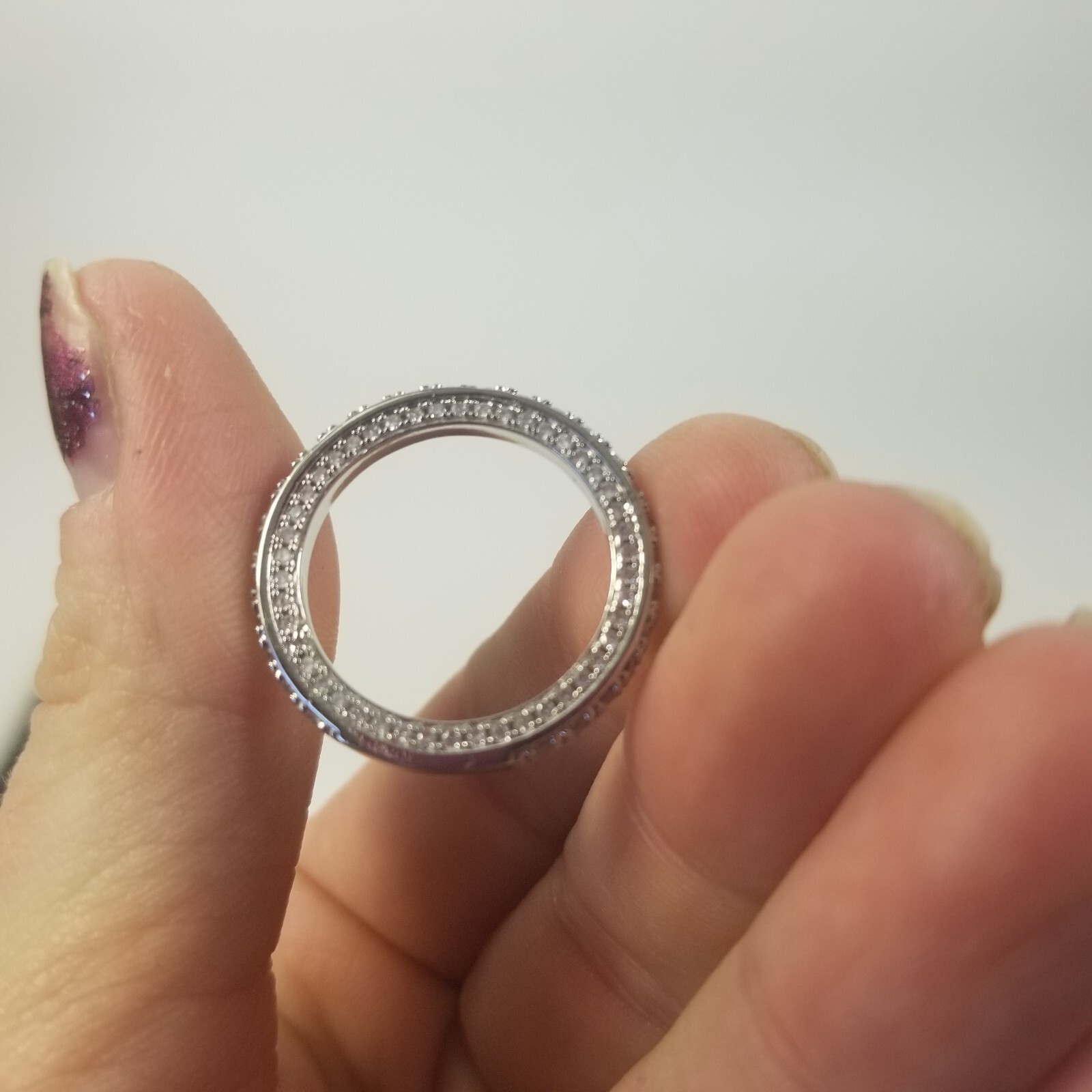 Vintage Rhinestone Womens Ring Silver Tone All Over Band Size 8.25