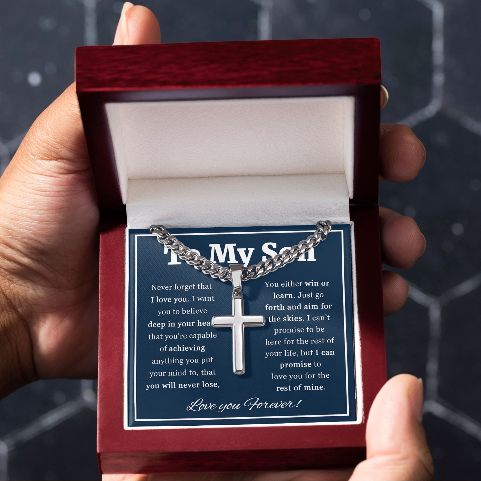 To My Son Cross Necklace Cuban Link Chain Faith Gift from Mom Dad for Teen Boys
