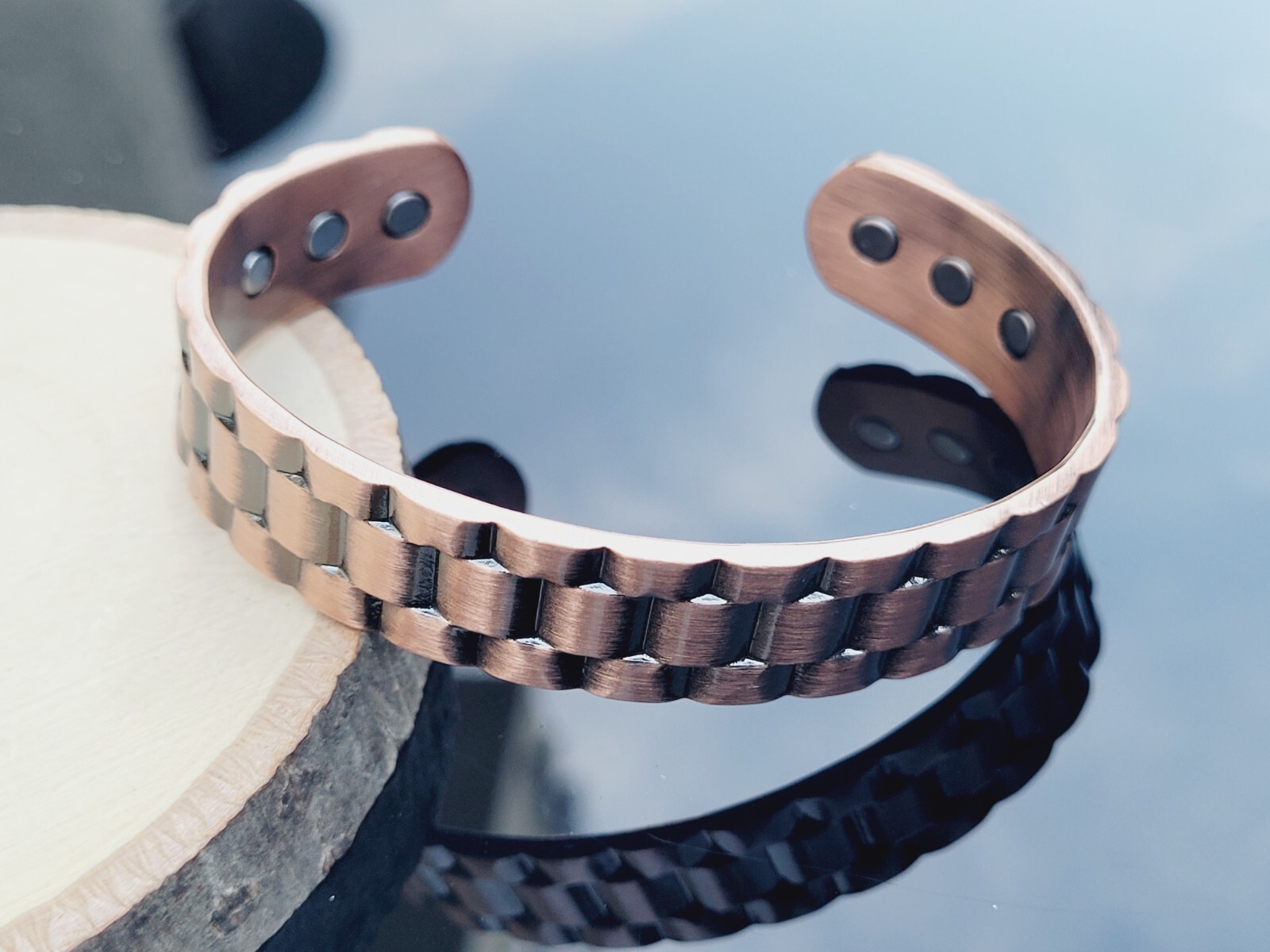 3 Pack Solid Copper Magnetic Bracelets Arthritis Pain Therapy Cuff Set